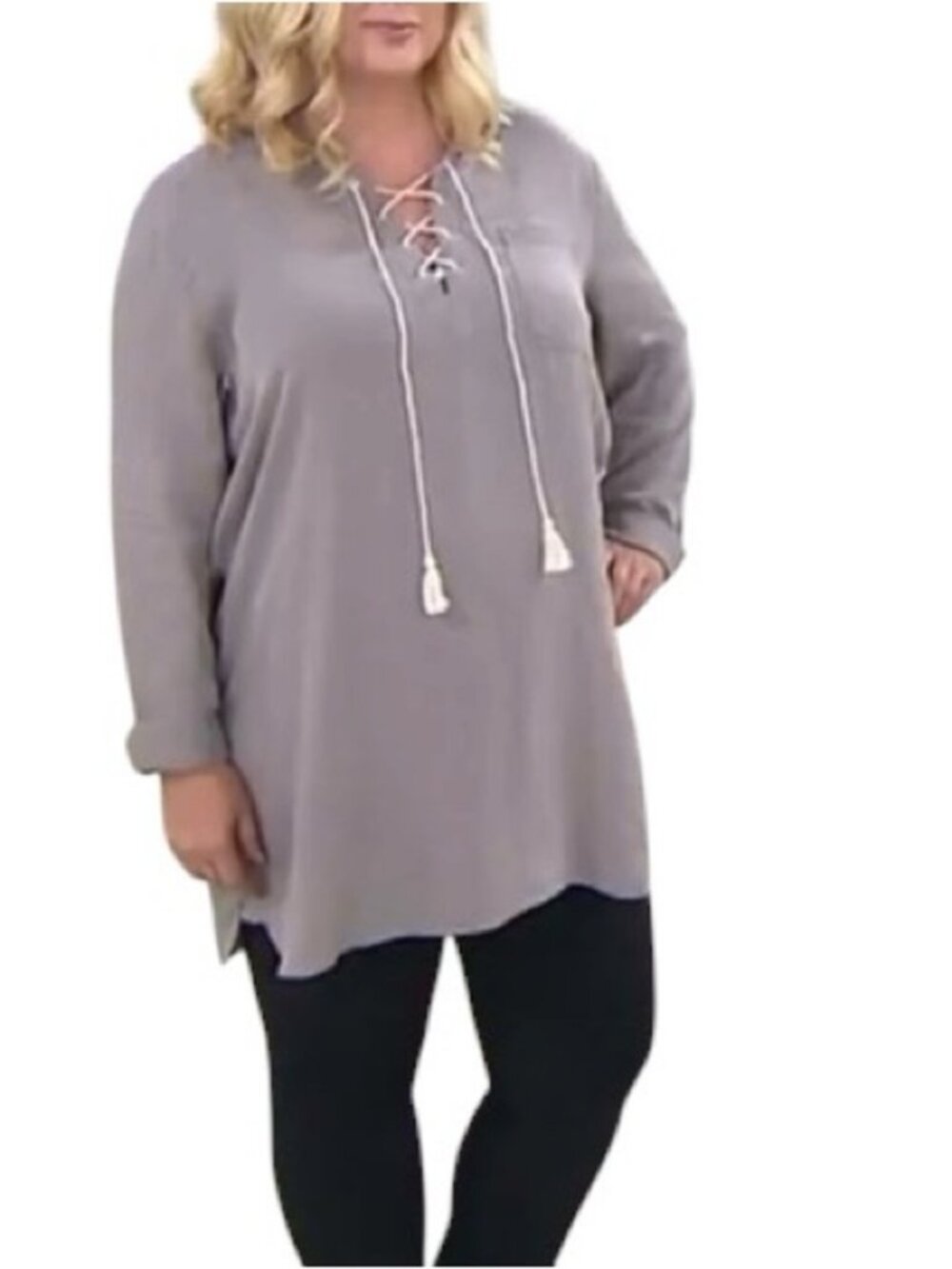 Du Jour Long Sleeves Lace Front Denim Tunic